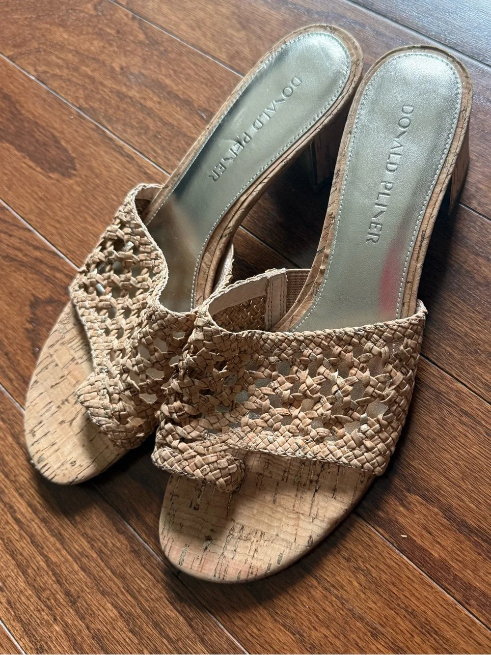 Donald J. Pliner Woven Cork Slide Mules - Natural Beige